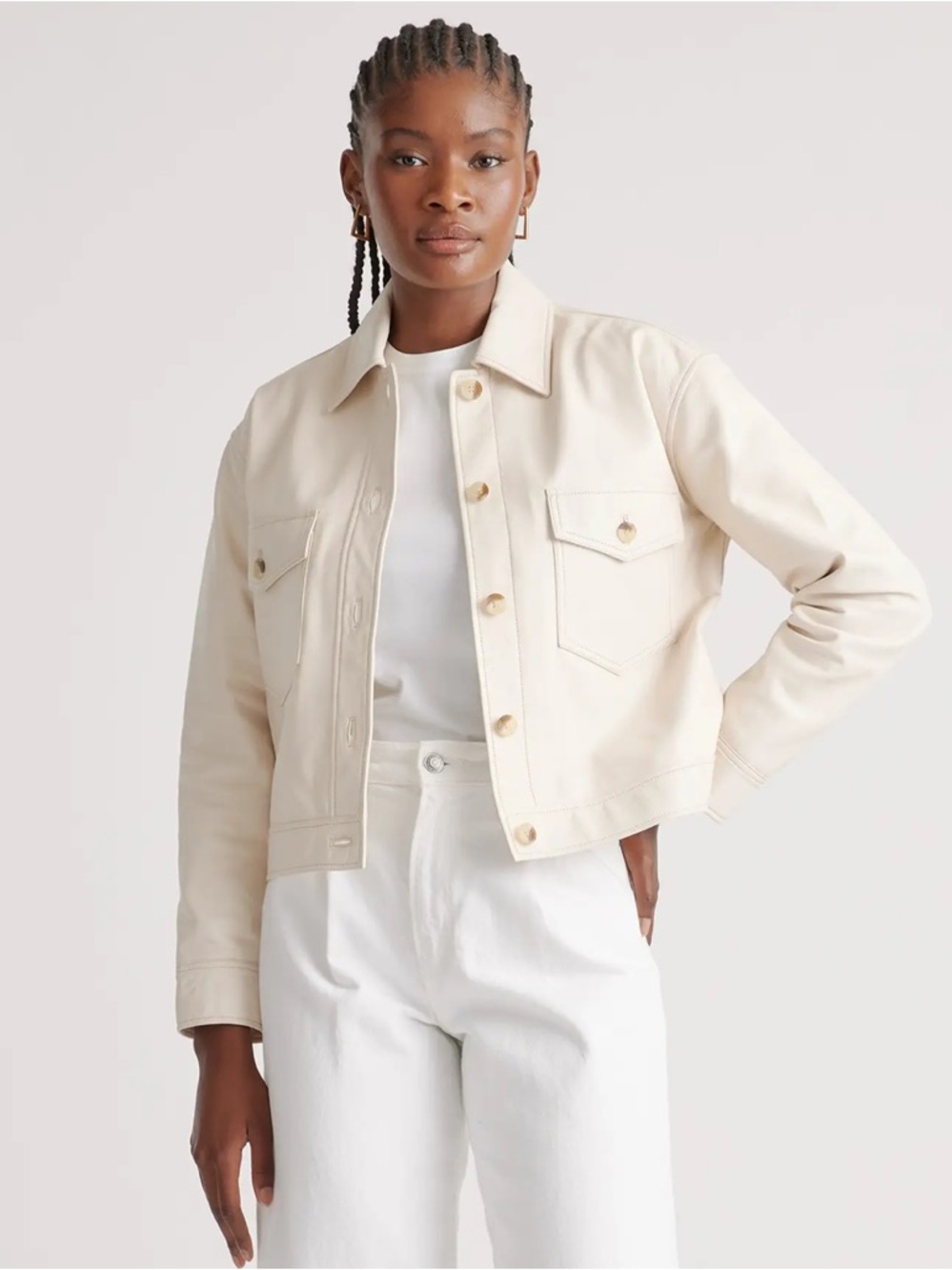 Quince 100% Leather Cropped Jacket | Small